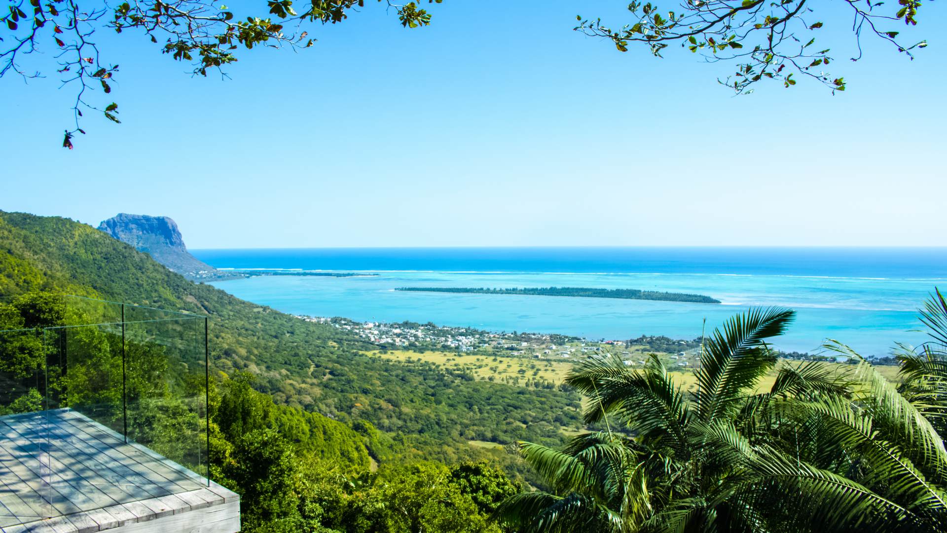 Panoramic view of Le Morne Brabant and the turquoise lagoon in Mauritius